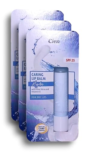 Generic Cien - Lidl | Lip Balm - Hydro Caring | SPF 25 | With Aloe Vera and Vitamin E | For Dry Lips | 4.8g Each (3)