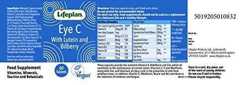 LIFEPLAN Lifeplan Eye 'C' with Lutein Bilberry & Zinc Capsules x 60. Helps Maintain Healthy Eyes