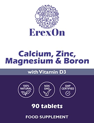 ErexOn Calcium, Zinc, Magnesium, Boron & D3 Tablets 90 Tablets - Good for Bones, Nails, Hair and Joints