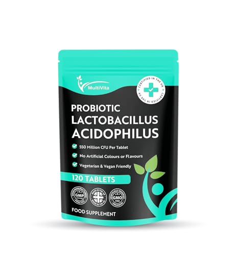 Acidophilus Lactobacillus Probiotic - 120 x 550 Million CFU Tablets - Supports Healthy Gut Microbiome & Digestion System - Reduce Bloating - Probiotic Supplements for Men & Women - Vegan and GMO Free