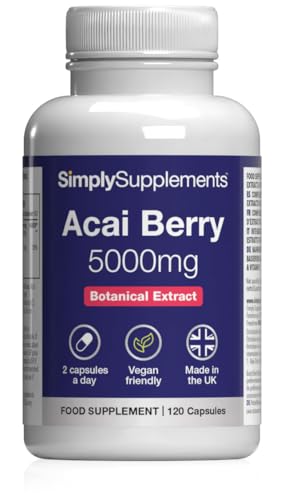 Simply Supplements Acai Berry 2,500mg Capsules | with Vitamin C | Supports Immune System & Collagen Formation | Freeze-Dried Extract | Vegan Friendly | 120 Capsules = 2-Month Supply | UK Made