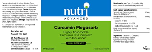 Nutri Advanced - Curcumin Megasorb - Highly Bioavailable Curcumin + Black Pepper Extract - 60 Tablets