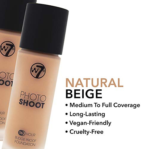 W7 Photoshoot Foundation - Rich and Full Formula - Long Wear, Budge-Proof Coverage (Natural Beige)