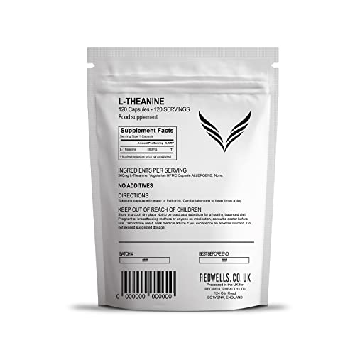 L-Theanine Capsules REDWELLS Anxiety Stress No Additives Strong 300mg - 120 Pack