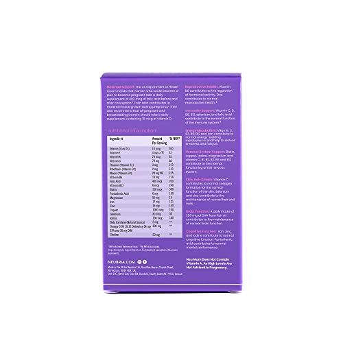 NEUBRIA NEU Mum Multivitamin & Omega-3 - Preconception, Pregnancy, Postnatal, Breastfeeding Support with Omega-3, Folic Acid, Vitamin D & Iron - Prenatal Supplement for Mum & Baby - 30 Tablets