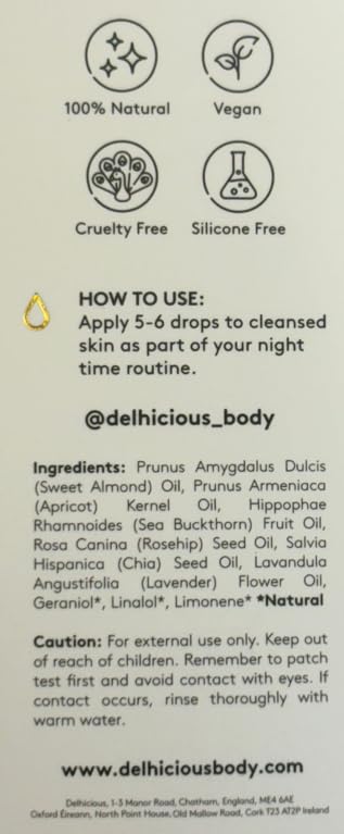 Delhicious Anti-Ageing Overnight Face Drops - Hydrating Face Serum & Scar Treatment - Nourishing & Brightening - Moon Moisture Apricot & Rosehip Oil - Natural, Vegan, Ayurveda - 40ml