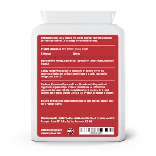 NutraScout #1 D-Mannose Capsules for Urinary & Bladder Health | 1500mg D Mannose Powder Per Serve | UK Made, No Fillers and Lab Tested | Urinary Tract Support for Women | 90 Vegetarian Capsules