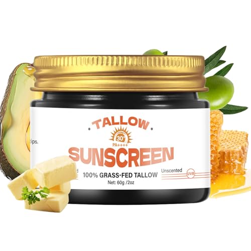 TBeautfave Beef Tallow Sunscreen SPF 30 - Beef Tallow for Skin - 100% Organic Grass-Fed Beef Tallow Sunscreen for Face & Body - SPF 30 Face Moisturiser, Hydrating, Sweat & Water Resistant (Pack of 2)