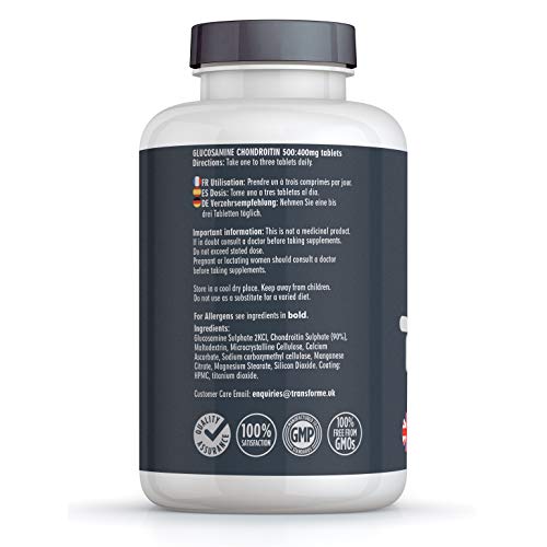 Transforme Glucosamine and Chondroitin 500mg/400mg High Strength Complex, 180 Tablets Up to 6 Months Supply, with Superior Chondroitin Sulphate (90% Potency), Gluten Free