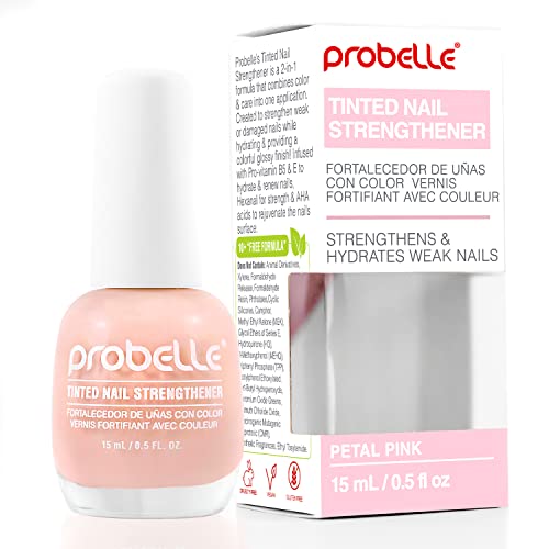 Probelle Tinted Nail Strengthener, Nail Strengthening Treatment, Nail Growth and Repair, Stops Peeling, Splits, Chips, Cracks, and Strengthens Nails (Petal Pink)