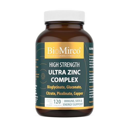 Bio Mirco High Strength Ultra Zinc Complex, 120 Premium Capsules, Immune System, Cognitive Function, Potent Dose, Made in The UK
