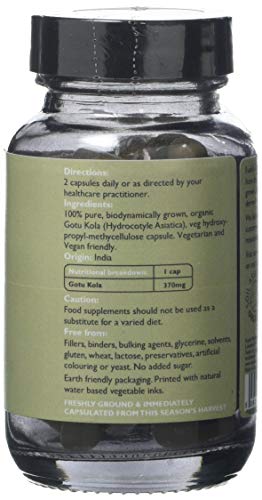 Fushi Organic Gotu Kola Capsules, 60 Caps | Fresh-Ground Whole Food | Ayurvedic Herb for Memory & Concentration | Helps Skin Problems, Varicose Veins & Wounds | Ethical & Vegan | Made in the UK