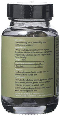 Fushi Organic Gotu Kola Capsules, 60 Caps | Fresh-Ground Whole Food | Ayurvedic Herb for Memory & Concentration | Helps Skin Problems, Varicose Veins & Wounds | Ethical & Vegan | Made in the UK