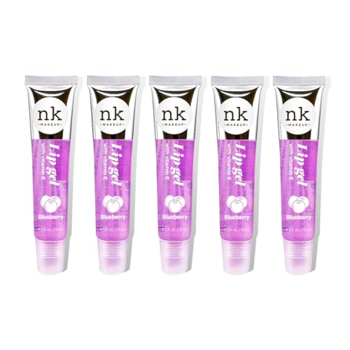 Nicka K NK lip gloss gel 15ml Vitamin E, Shiny, Nourishes, Lip gel (Blueberry, Pack Of 5)