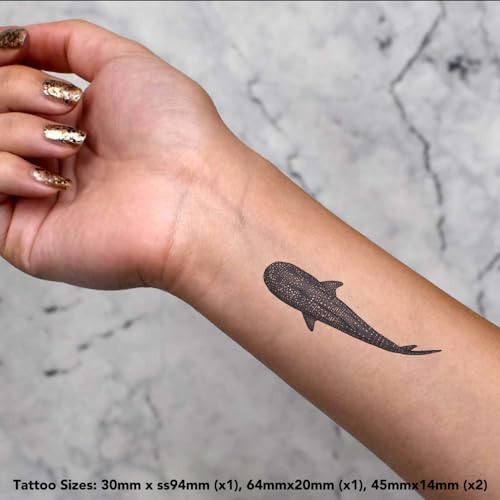 Azeeda 4 x 'Whale Shark' Temporary Tattoos - Water Resistant, Skin-Safe, Non-Toxic Transfers, Mixed Sizes (TO00071804)