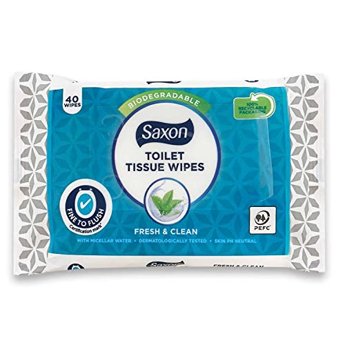Toilet Tissue Wipes Biodegradable, Normal/Sensitive, Fresh and Clean with Micellar Water - Fine To Flush (3 Pack - 120 Wipes) (Normal)