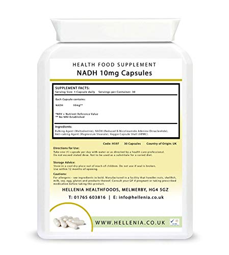 Hellenia NADH 10mg | 30 Capsules | Energy Supplement | Vegan Friendly