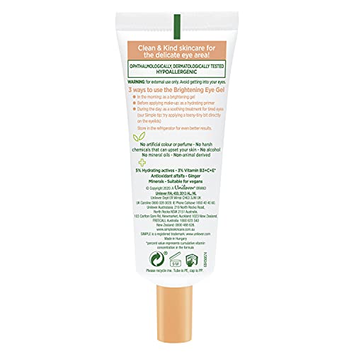 Simple Protect ‘n’ Glow Brightening Eye Gel cruelty-free and vegan for the protection and hydration of screen-stressed and tired eyes 25 ml