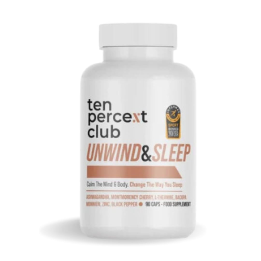 The Ten Percent Club - Unwind & Sleep | Mushroom Complex Capsules | Sleep & Stress Relief Supplement with Ashwagandha, L-Theanine, Bacopa Monnieri, Zinc | Natural Sleeping Aid | 90 Capsules