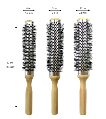 Tredoni 60mm Round Long Round Thermal Hairbrush - Blow-Dry Aluminium Barrel, Lightweight Bamboo Handle (60 mm)