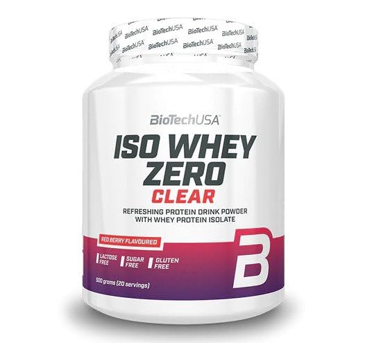 BioTechUSA Iso Whey Zero Clear Drink Powder, Refreshing, Sugar-Free, Lactose-Free, Gluten-Free, 5 Fruity Flavors, 88 kcal, 21g Protein, BCAAs, 500 g, Red Berry