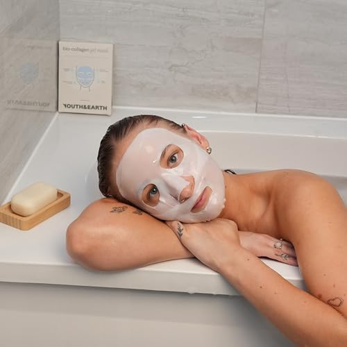 Youth and Earth Bio-Collagen Hyaluronic Acid Gel Face Mask- Pack of 5 - Face Masks Beauty for Anti Wrinkles - Hydrating Face Mask - Skin Care for Women - Moisturising & Nourishing Face Masks