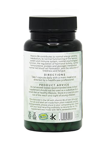 Vitamin B6 Pyridoxine HCl Capsules | 100mg Vitamin B6 per Capsule | 120 Vegan Capsules | G&G Vitamins