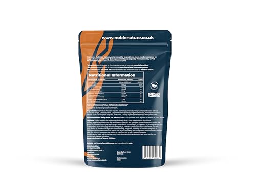 NobleNature Vitamin D3 4000IU + K2 MK7 100µg with Turmeric, Ginger & Black Pepper – High Strength 5-in-1 Formula – 90 Capsules (45 Day Supply) – UK Made Supplement with 95% Curcuminoids (90)