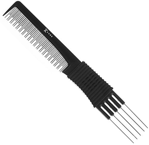 Kobe Pro Metal Prong Comb - Effortlessly Add Volume and Control to Hair, Ergonomic Design, Dual-Sized Teeth, Stainless Steel section Pins â Ideal for Back-combing, Root Lift, Sectioning and Smoothing. - Durable, Anti-Static, and Chemical Resistant
