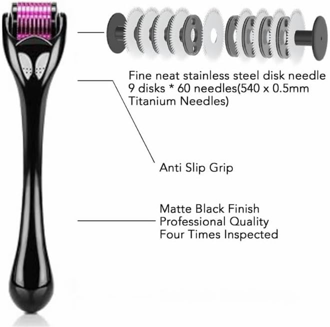 Derma Roller for Skin,Beard Derma Roller for Hair Growth & Care,Facial Roll, Micro needling 0.25mm 0.5mm 1mm 1.5mm,540 Titanium Micro Needles for Facial,Body & Hair Growth (0.5MM)