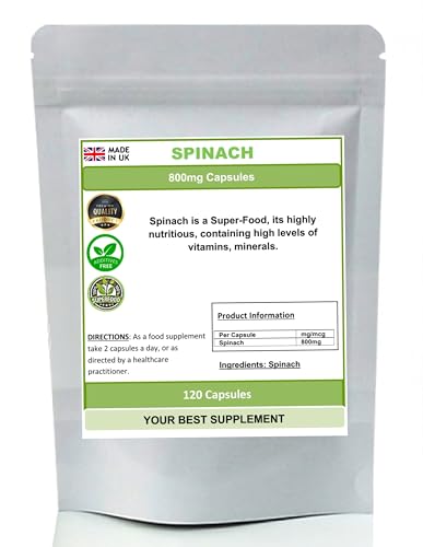 Your Best Supplement Spinach 800mg Capsules 100% Pure High Strength Super-Food(NoFiller No Additive) (120)