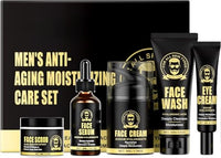 IZBEAUVO 5PCS Men's Anti-Aging Care Set - Mens Skin Care Sets & Kits - Mens Face Cream, Face Wash & Scrub, Eye Cream, Anti Wrinkle Serum- Gifts for Men