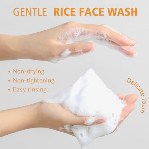 Trendyfave Rice Facial Cleanser, Rice Face Wash With Vitamin E, Moisturizing Cleanser For Dry Skin, Korean Skincare Deep Pore Cleansing, Exfoliating Scrub Cleanser