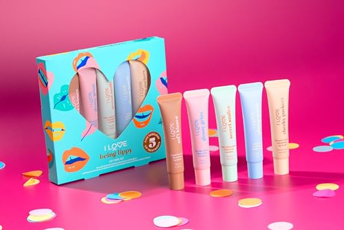 I LOVE I Love Being Lippy Lip Care Set, Includes Lip Scrub, Lip Butter, Lip Balm, Lip Plumper, and Lip Gloss, Fruity and Minty Flavours for Lip Exfoliation, Protection and Long-Lasting Hydration, Pack of 5