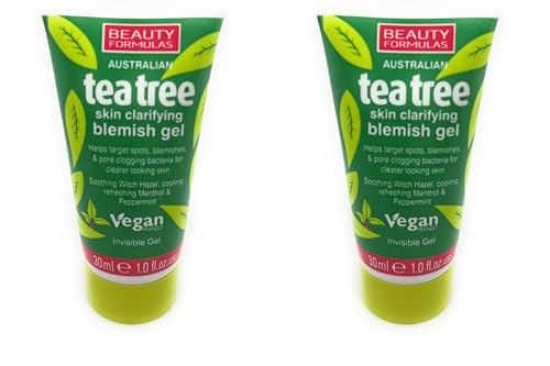 Generic 2 x Australian Tea Tree Skin Clarifying Blemish Gel, Cooling Refreshing Menthol and Peppermint, invisble gel, 2x30ml