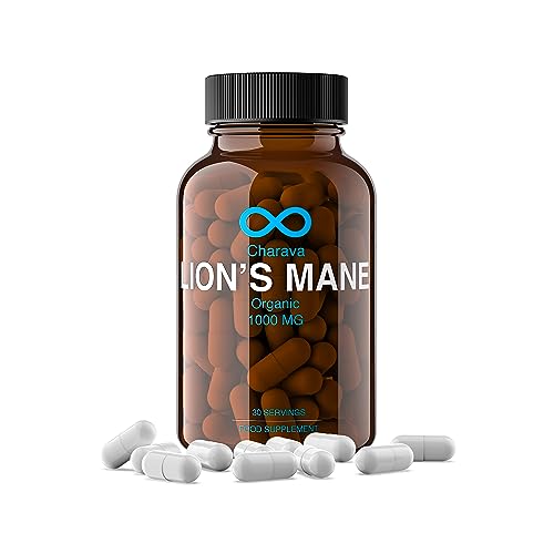 Charava Lions Mane Mushroom 1000mg (Organic) - 30 Servings - Lion's Mane Supplement - Lion's Mane Mushrooms Extract
