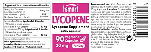 Supersmart - Lycopene 30 mg Per Serving - Extract of Tomato Lycopene Standardized to 10% Lycopene - Raises Lycopene Levels in Blood - Prostate Health | Non-GMO & Gluten Free - 90 Softgels