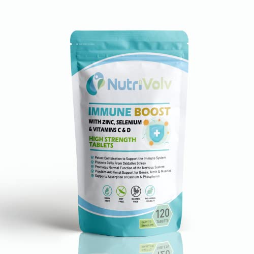 Nutrivolv Immune Boost - Full of Vitamin C, D3, Zinc, and Selenium High Strength Healthcare Pills for Men and Women -120 Tablets
