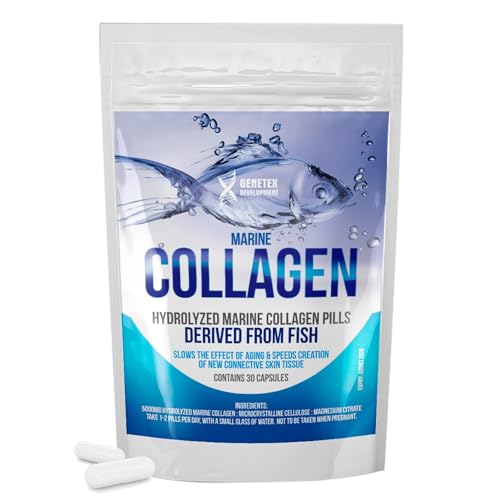 MoovWell Hydrolyzed Fish Collagen Marine Capsules – Skin, Joint Health Support Supplement – 5000mg, 30 Capsules – Pure Fish Collagen for Healthy Skin, Hair, Nails, and Joints – Made in The UK