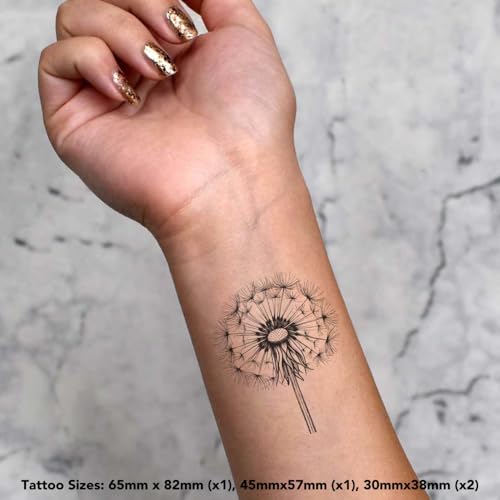 Azeeda 4 x 'Single Dandelion' Temporary Tattoos - Water Resistant, Skin-Safe, Non-Toxic Transfers, Mixed Sizes (TO00083792)