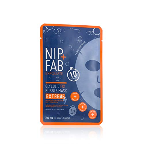 Nip+Fab Nip + Fab Glycolic Acid Fix Extreme Bubble Sheet Mask for Face with 2% Glycolic Acid, Hyaluronic Acid and Charcoal, Exfoliating Resurfacing AHA Cleansing Facial Mask, 23 Gram