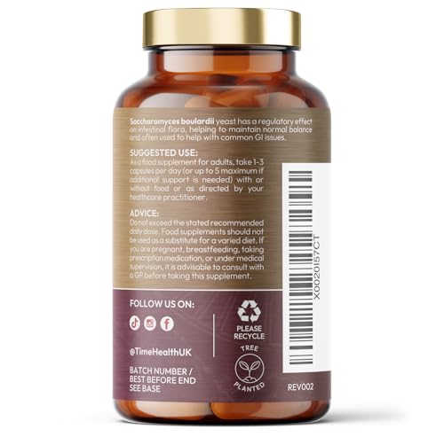 Time Health New: Saccharomyces Boulardii Probiotic – 6 Billion CFU –120 Capsules – Travel Ready S Boulardii (No Refrigeration Required) – Proven to Reach the Gut Alive – Vegan – GMP – UK Supplement
