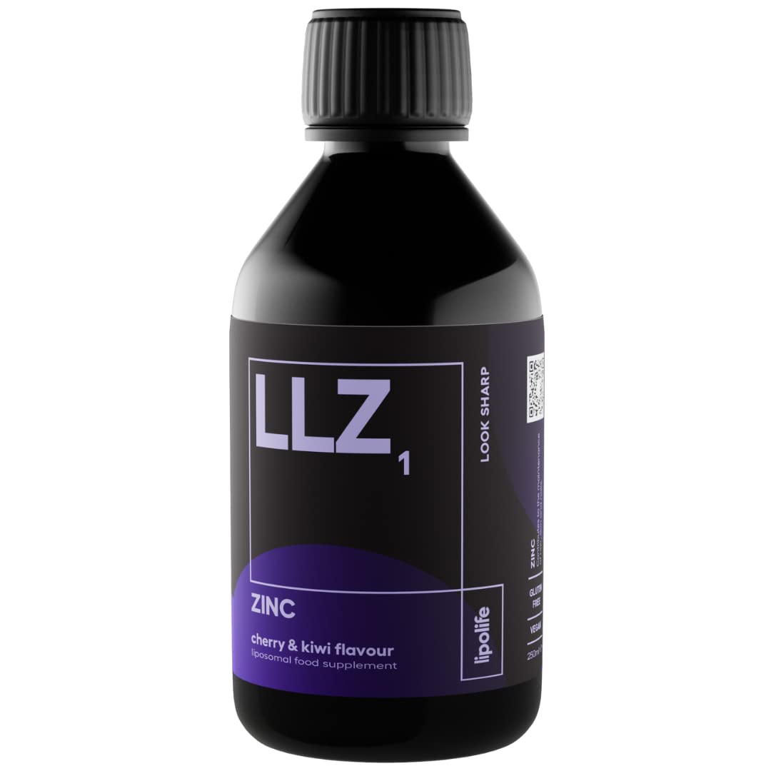 Lipolife Liposomal Liquid Zinc Supplement for Optimal Immune Support LLZ1. Delicious Cherry and Kiwi Flavour, Vegan, Gluten Free, Sugar Free. 48 Servings.