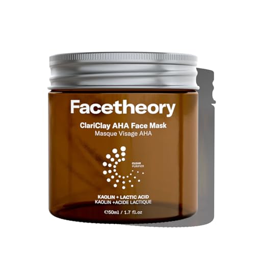 facetheory ClariClay Exfoliating AHA Clay Mask with Lactic Acid & Kaolin – Gentle Face Mask for Pore Cleansing, Congested Skin & Uneven Texture – Oil Absorbing, Smoothing & Hydrating