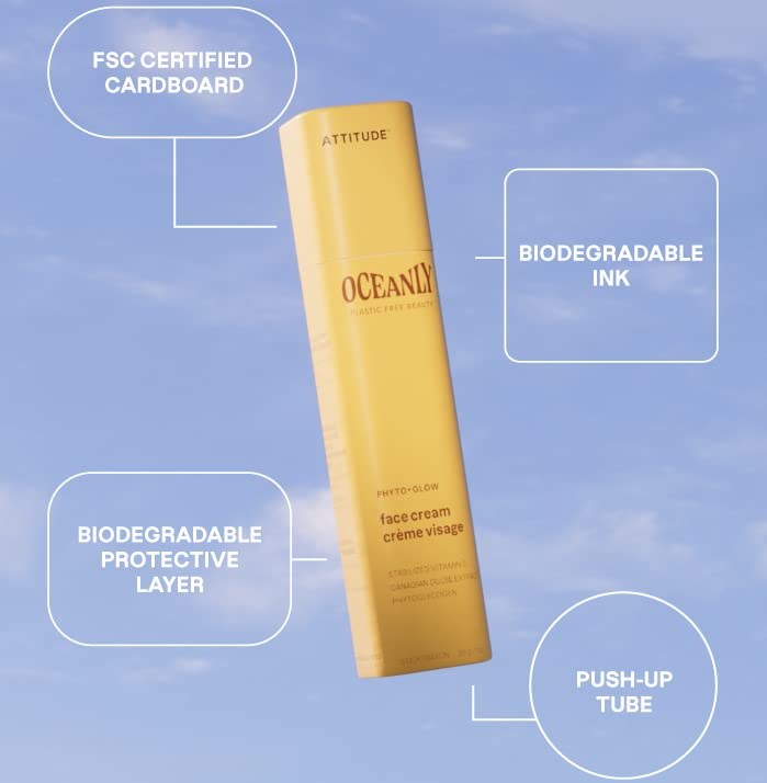 ATTITUDE Oceanly Face Cream Stick, EWG Verified, Plastic-free, Plant and Mineral-Based Ingredients, Vegan Skin Care Products, PHYTO GLOW, Unscented, 8.5 grams