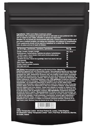 Charava Lion's Mane Mushroom Powder - 100% Organic - 2,000mg per Serving - Vegan & Non GMO - High Strength - 60g - 30 Day Serving - Cognitive Function Support & Memory Booster - Adaptogens for Energy