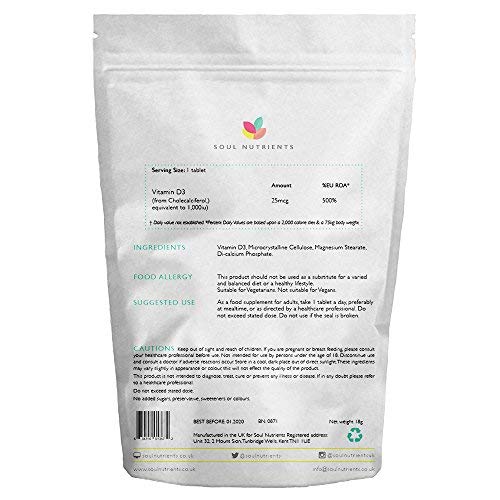 Soul Nutrients Vitamin D3 Tablets 3000iu 120 Tablets- NHS Recommended Daily Amount | 120 (4 Month Supply) Vegetarian Vitamin D Supplement 100% Recyclable Packaging