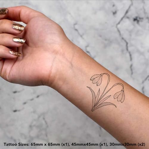Azeeda 4 x 'Snowdrop Flowers' Temporary Tattoos - Water Resistant, Skin-Safe, Non-Toxic Transfers, Mixed Sizes (TO00081616)