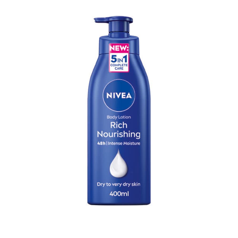 NIVEA Rich Nourishing Body Lotion (400ml), Smooth Skin Moisturiser for Dry Skin Made with Deep Moisture Serum, Natural Almond Oil, and Vitamin E