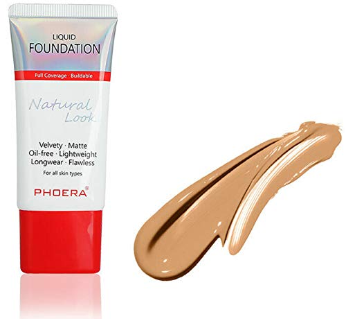 Phoera AQUAPURITY PHOERA Full Coverage Foundation New Formula Waterproof Long Lasting Oil Free Velvet Matte Liquid Foundation for Oily Skin Flawless Makeup Base Cream Concealer (105 Sand…)